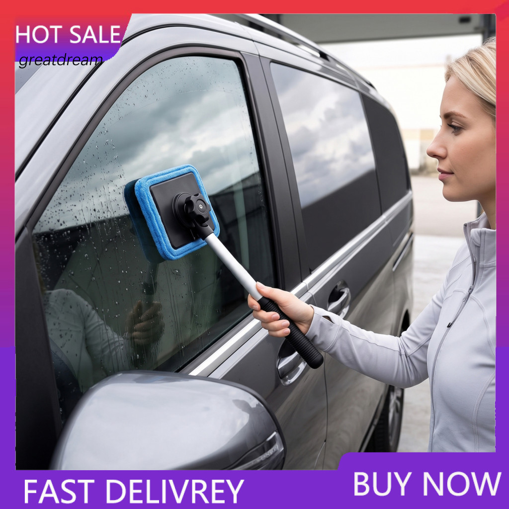 Car Gadgets Windshield Tool Magnetic Double-sided Window Cleaner with Long Telescopic Handle – Reusable Microfiber Pad