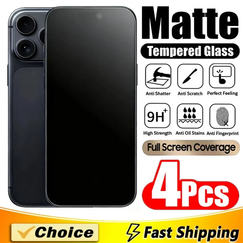 4Pcs Matte Tempered Glass For iPhone 17 13 12 11 14 15 16 Pro Max Mini Frosted Screen Protector For iPhone 16 15 Plus XR XS MAX