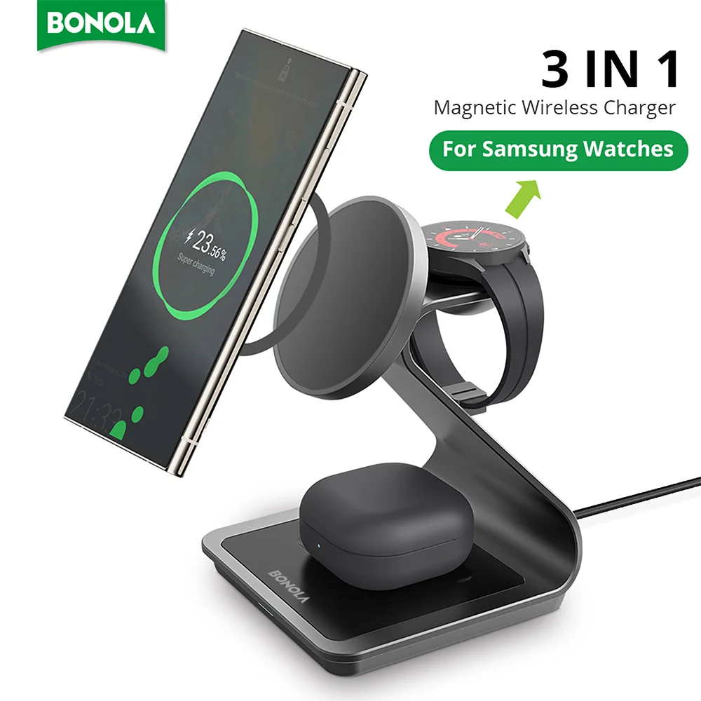 Bonola Magnetic 3 in 1 Wireless Charger Station for Samsung S26Ultra/S25 Fast Charging Stand for Galaxy Watch Ultra 8/7/6 Earbud