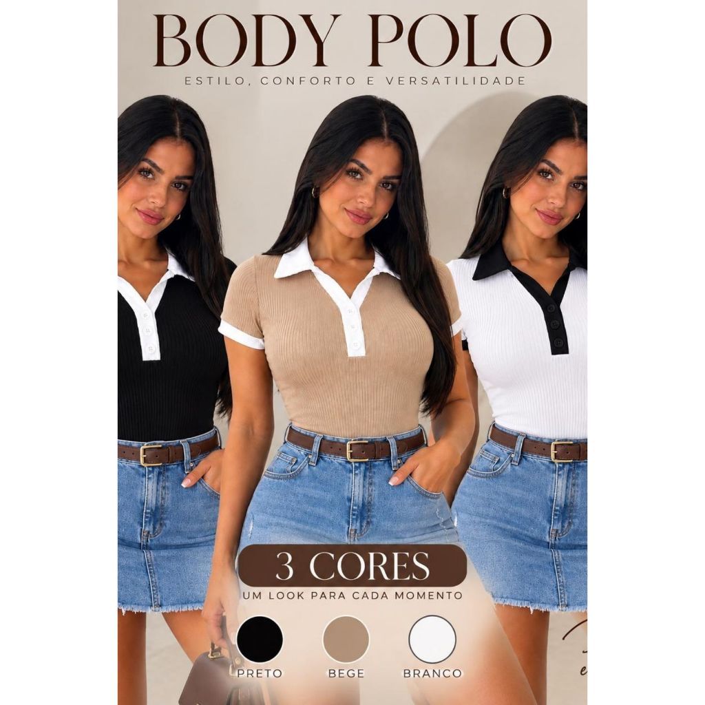 Body Feminino Manga Curta Gola Polo Com Botao Fake Anaruga