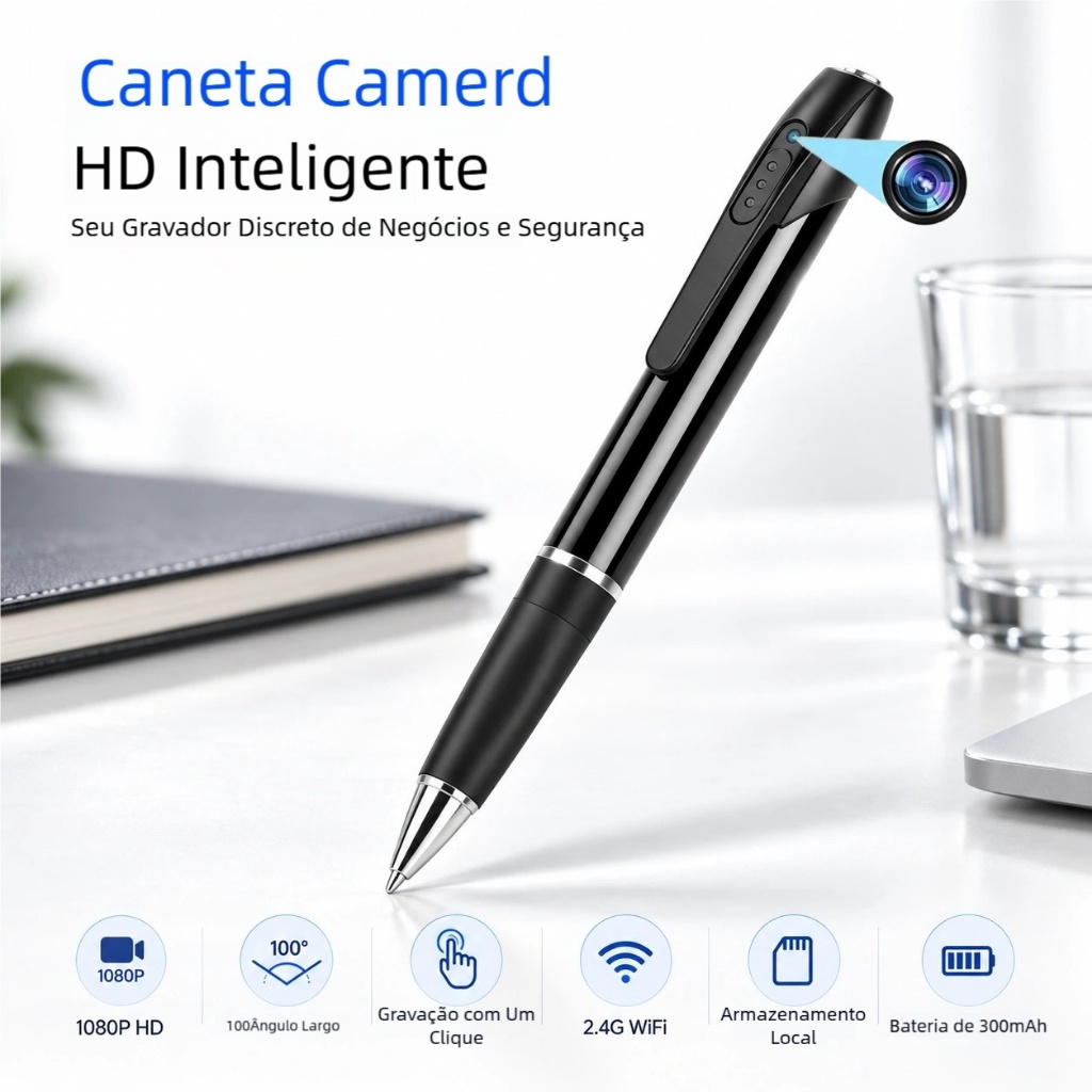 Pen Camera 2-in-1: Writing Video Recording, 1080P FHD, WiFi & AP Hotspot Remote View 300mAh Battery