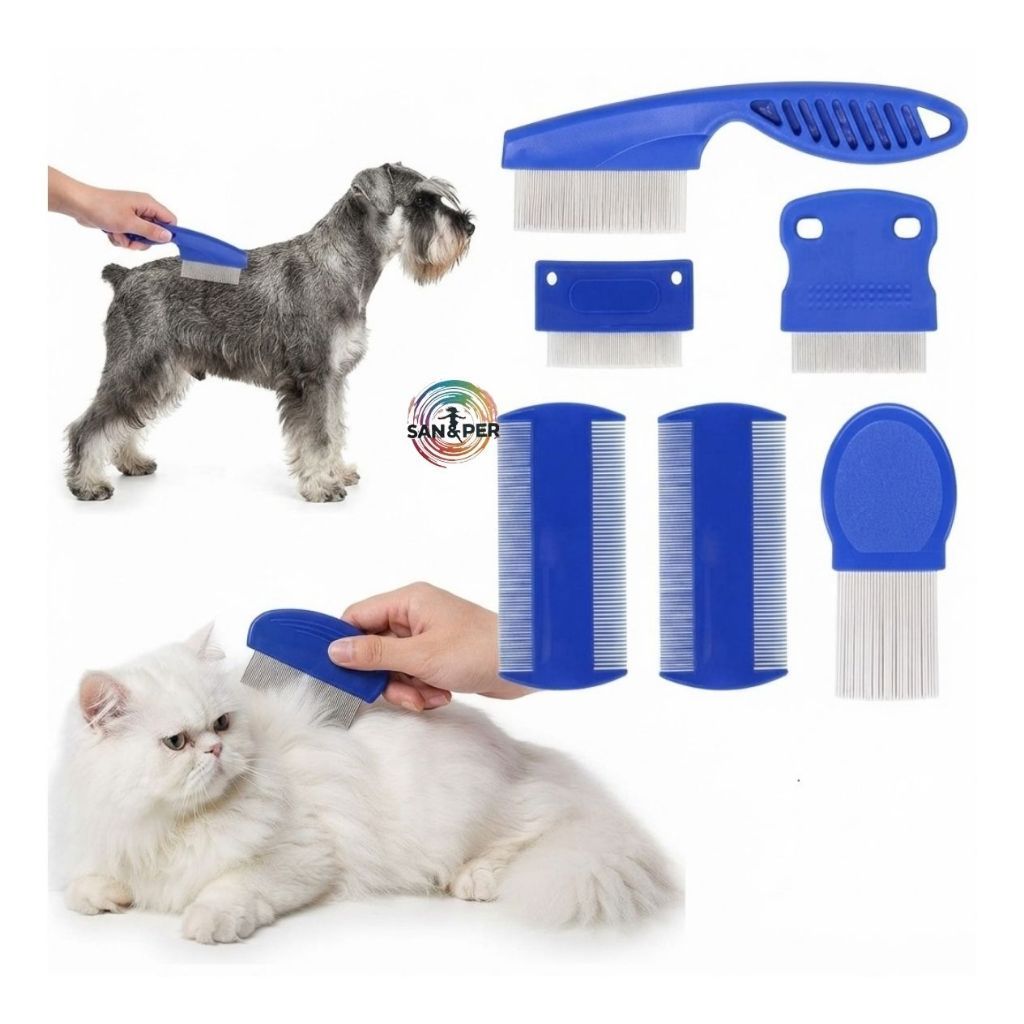 Kit Pente Fino Anti Pulgas em Aço Inox Removedor Piolhos Lêndeas Crianças e Pets Azul
