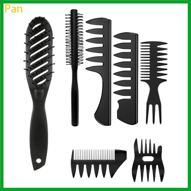 Pan Men's Grooming Kit 7 Ferramentas Incluindo Escova Massagem Do Couro Cabeludo E Pentes Texturizados Para