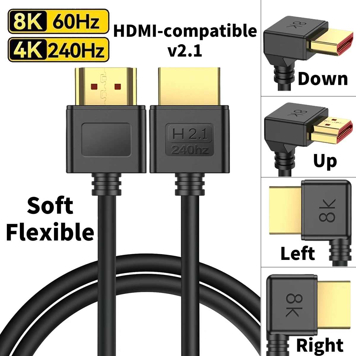 90 Degree Up/Down/Left/Right Angle HDMI-compatible 2.1 Cable 8K60Hz 4K144Hz 2K240Hz 48Gbps High Speed for PC Gaming Monitor HDTV