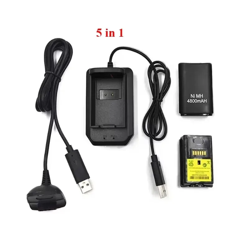 2 in 1/3 in1 /5 in 1 4800mAh Battery Rechargeable Pack with USB Charger Cable for Xbox 360 Wireless Controller Gamepad Batteries