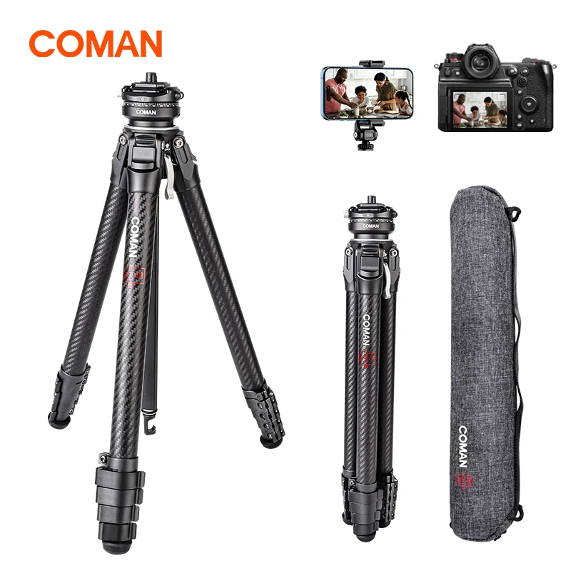 COMAN Zero F38 Y X V Series Carbon Fiber Tripod Lightweight Travel Tripods With Quick Release Plate For Canon Nikon DSLR Camera