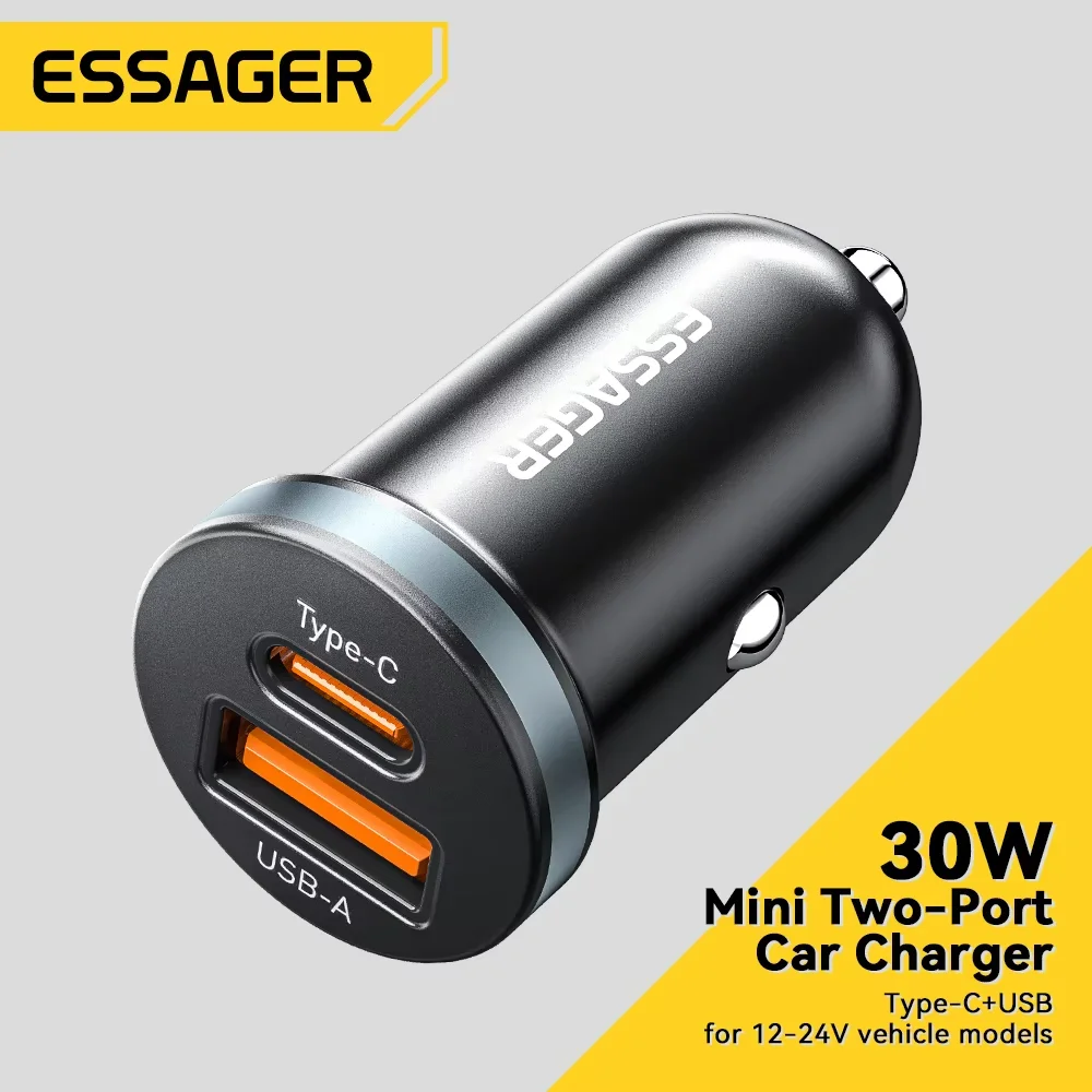 Essager 30W USB Type C Car Charger Fast Charge PD QC 3.0 FCP AFC For iphone 14 13 12 Xiaomi Huawei Samsung Mobile Phones Adapter