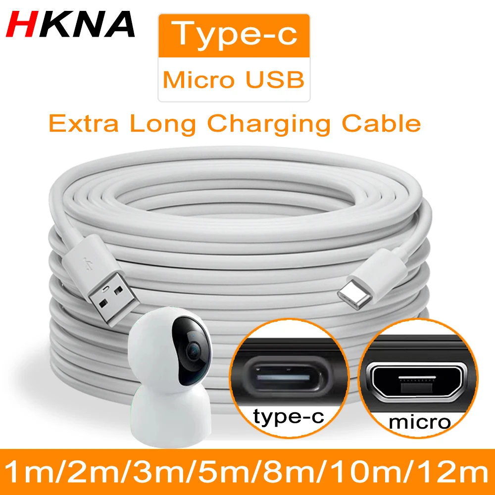 3m/5m/8m/10m/12m Extra Long Type C USB Charging Cable, Surveillance Camera Charging Cable, Data Cable for Xiaomi Android Phone