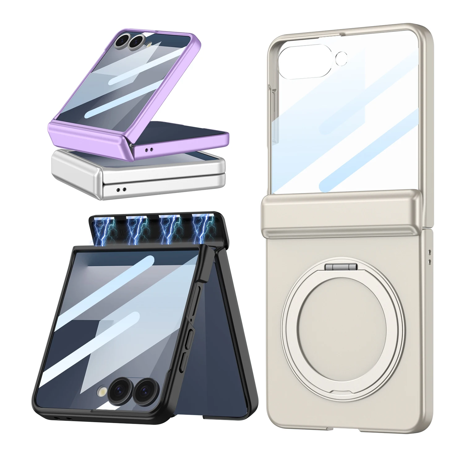 360 ° Rotating Magnetic Bracket Hinge Phone Case For Samsung Galaxy Z Flip 7 Wireless Charger Screen Glass Film Shockproof Cover