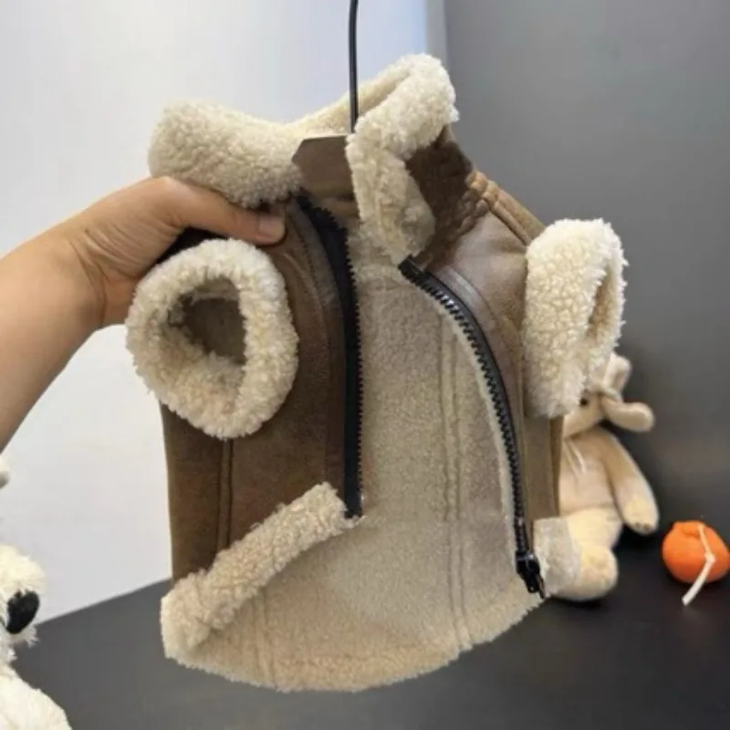 Pet Padded Vest Solid-Colour Dog Clothes Teddy Winter Warmth Cotton Coat Small Dog Sleeveless Jacket with Traction Buckle