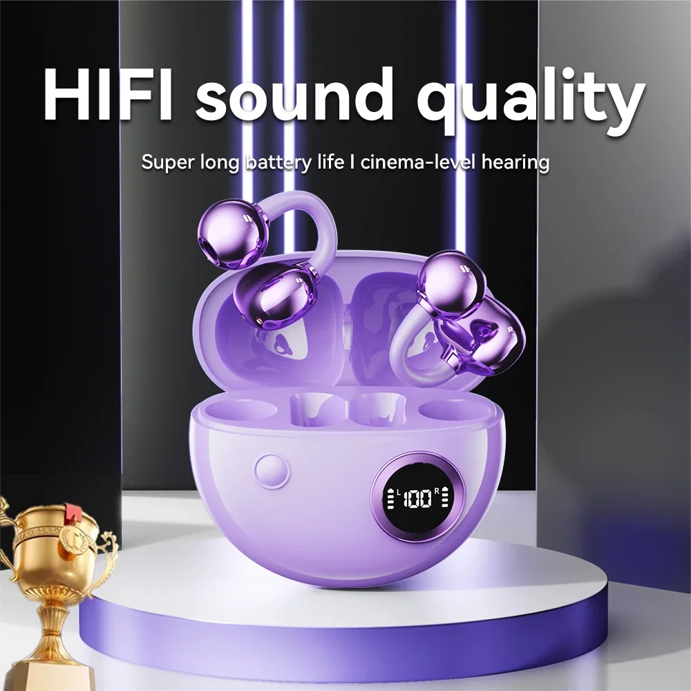 Electroplated Ear Clip Bluetooth Headset True Wireless Clip Ear Type HD HIFI Stereo Game Headphones With Mic For Apple Xiaomi