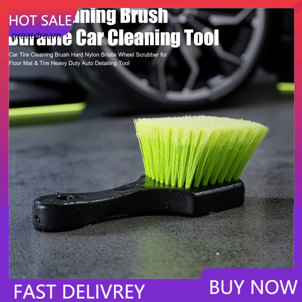 Short Handle Car Brush Heavy Duty Tire with Hard Nylon Bristles – Durable Wheel Floor Mat Scrubber for Auto Detailing