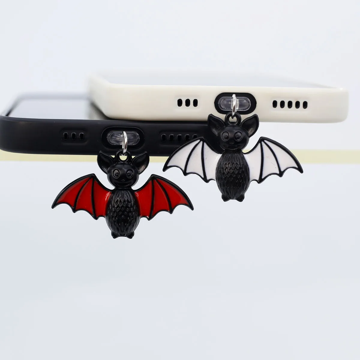 Mobile Phone Dust Plug Decoration Bat Red White Alloy Accessory Decoration For Iphone Type-C Port Halloween Gift Lanyard