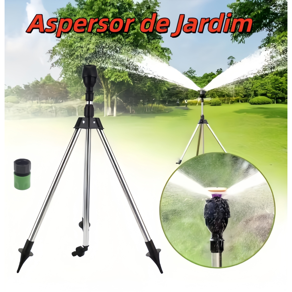 Irrigador Jardim Giratório Circular Telescópico Aspersor Com Tripé Campo