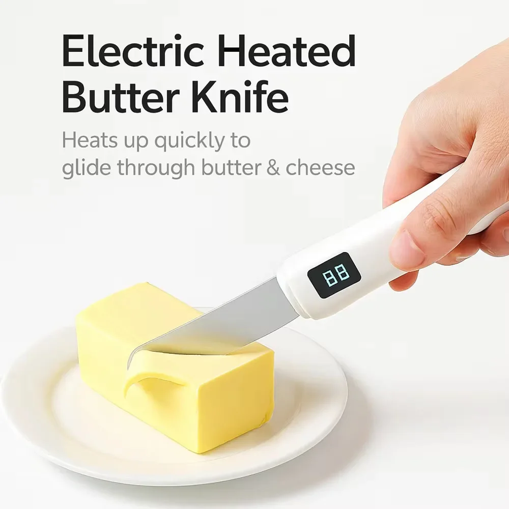 1PC Stainless Steel Heated Butter Knife USB Rechargeable Electric Butter Spreader For Cold Butter Cheese Jam Toast Kitchen Tool