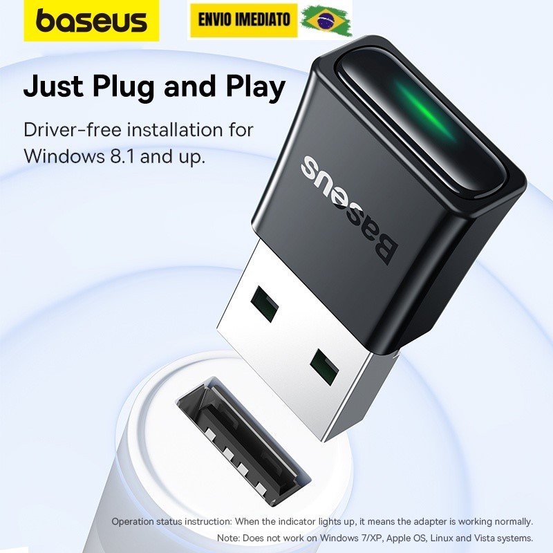 Baseus Adaptador USB Bluetooth 6.0 Para PC Portátil Alto-Falante Receptor De Áudio Sem Fio