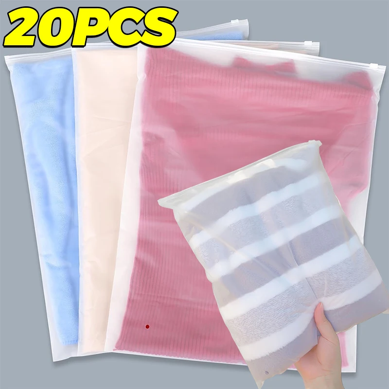 20/1Pcs Frosted Plastic Packaging Bag Travel Storage Bags Waterproof Zipper Lock Bag Self-Sealing Clothing Packaging With Hole