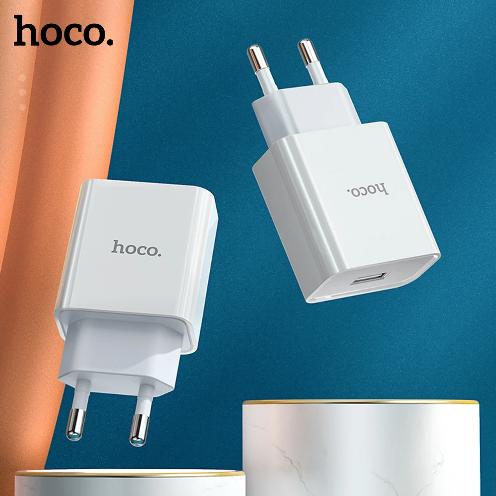 Hoco USB Charger Travel EU Plug 2A Phone Charging Adapter For iPhone 11 12 7 Mobile Phone Charger with Cable For Samsung Xiaomi