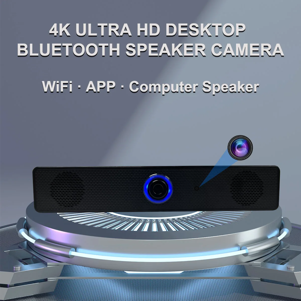 4K WiFi Desktop Bluetooth Speaker Camera – Motion Detection, Remote Viewing, Loop Recording, Home Office Surveillance Monitor