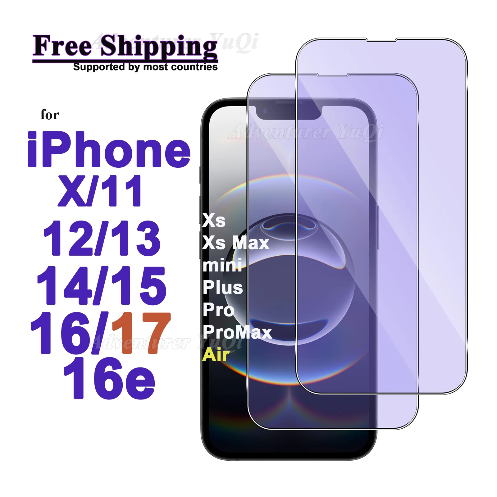 2/4pcs Anti Blue Ray Light Tempered glass For iPhone 17 Air 16e 16 15 14 13 12 11 Pro Max Plus XR XS X 7 8 6 6S Screen Protector