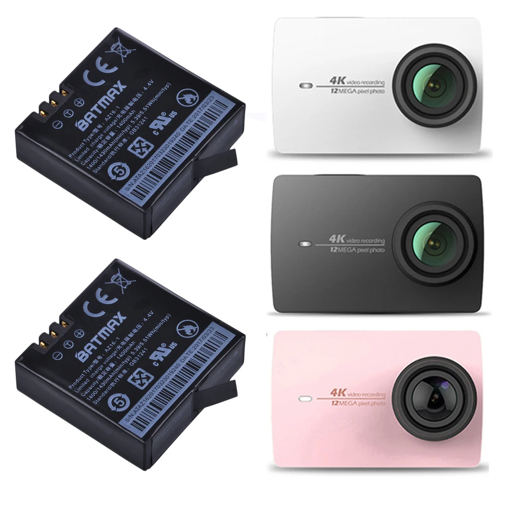 2Pcs 4.4v 1400mAH Xiaomi YI 4K Batteries AZ16-1 battery for Original Xiaomi Yi 4K Action Camera Rechargeable Battery