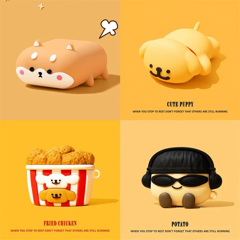 For Apple Airpods 4 Cute Dog Case Airpods 1 2 3 Pro Food Fruit Earphone Case Puppy Wireless Charging Headset Cover