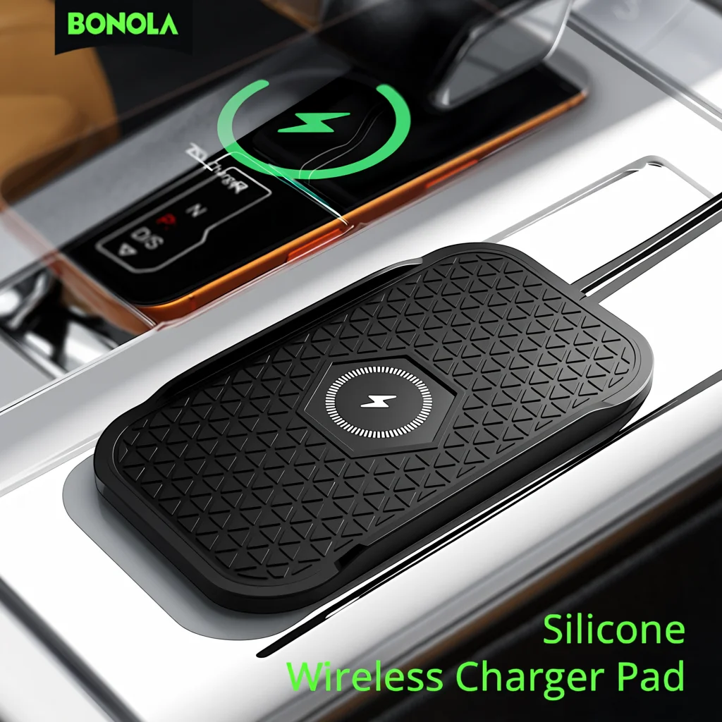 Bonola Car Wireless Charger Silicone Anti-Slip Mat for iPhone 16/17/Samsung Universal Vehicle 15W Fast Phone Wireless Charging