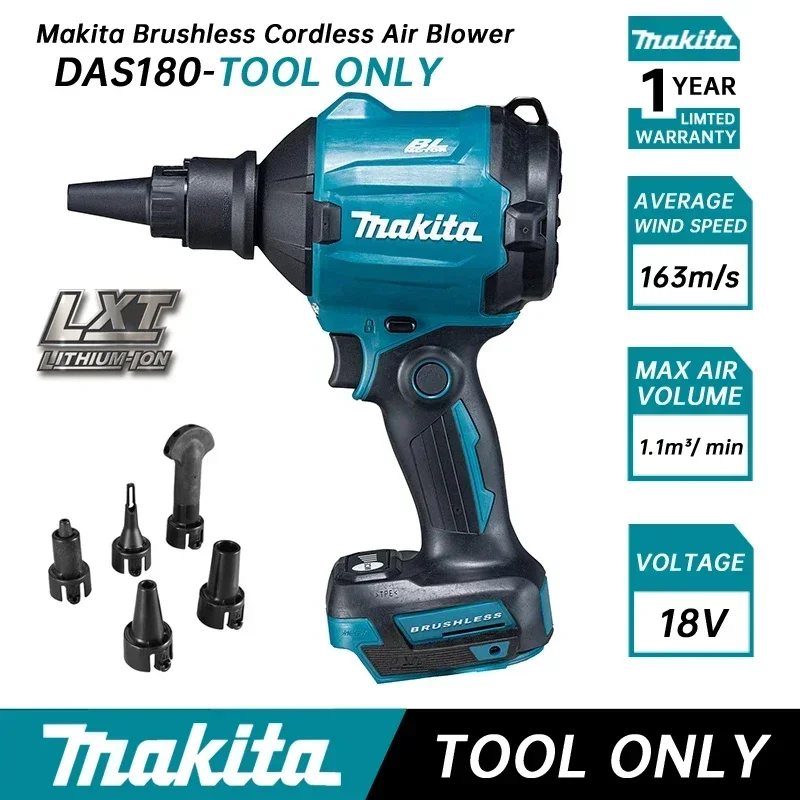 Makita 18V Brushless Cordless Air Blower DAS180Z, High-Power Dust Duster Tool(No Battery)