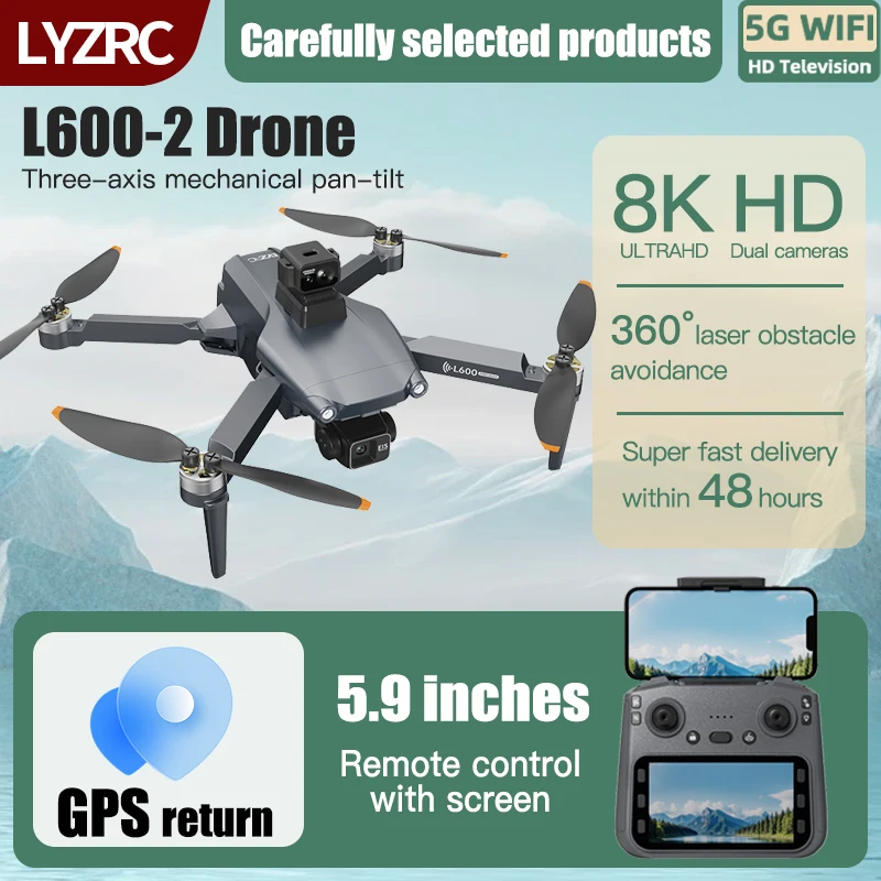 LYZRC L600-2 MAX GPS Drone 3-Axis Gimbal 8K HD Camera 5G WIFI FPV 360° Laser Obstacle Avoidance Brushless Quadcopter Dron Toy