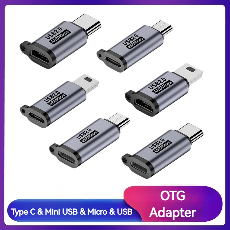 Aluminum Mini USB Type C Adapter Micro USB USB-C OTG Data Transfer Charging Converter for Camera Phone Tablet Notebook U Disk