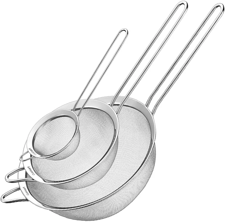tastyWay 3pcs/set Stainless Steel Fine Mesh Strainers Multipurpose Flour Sifter For Baking With Handle Flour Sieve Sifter Baking