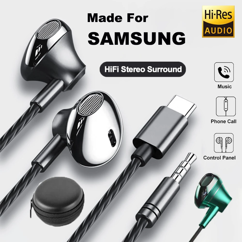 Wired Type C Headphones In-Ear 3.5mm Mic USB Music Earpbuds For Apple iPhone 15 16 Sumsung Onepuls Xiaomi Redmi Huawei Earphones