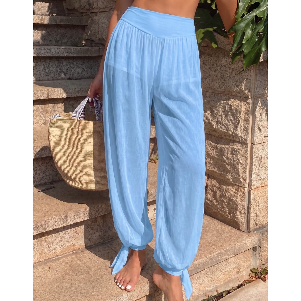 Calça Pantalona Feminina Chiffon Confortável Despojada Casual Simples Tendência