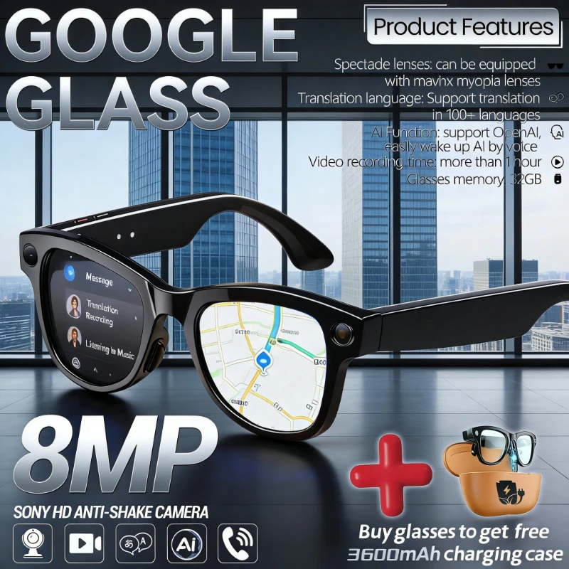 AI Smart Glasses 800W HD Pixel Camera Video Recording Outdoor Sport Sunglasses ChatGpt Translation Voice Call Bluetooth glasses