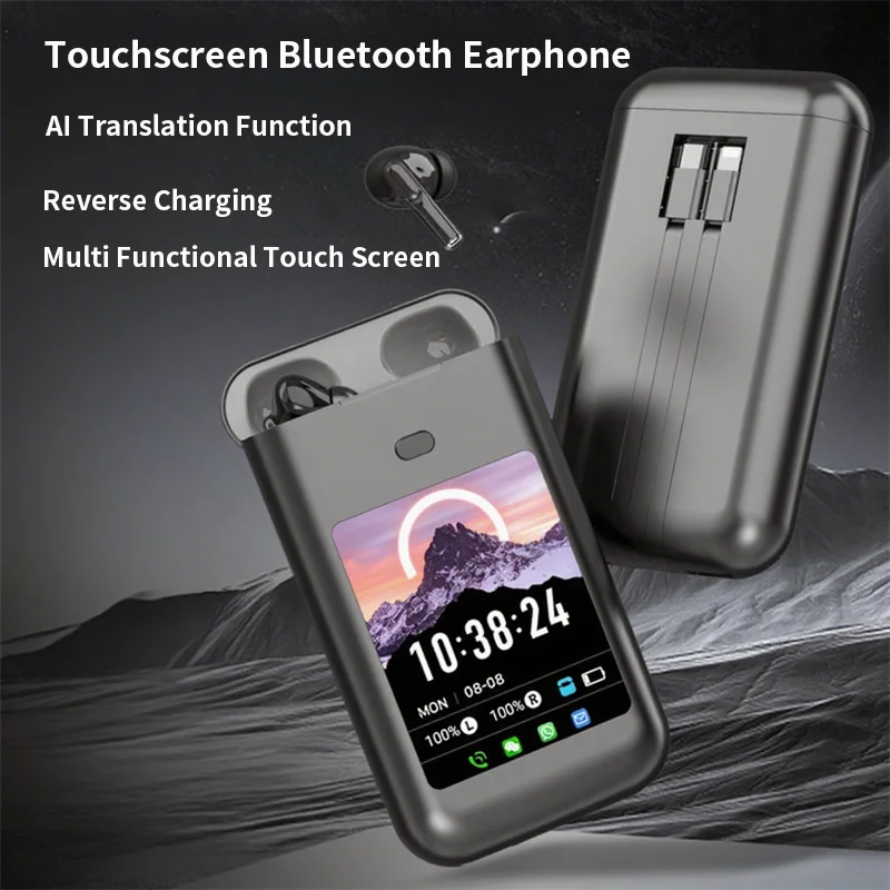 Multi In One Smart Earphone LCD Color Screen AI Translation Intelligent Call Noise Reduction Flashlight Function Travel Goods