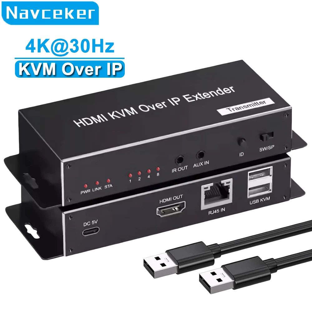 4K 200M HDMI KVM Extender over IP RJ45 Ethernet Cat6e/6 cable HDMI USB Extender Transmitter Receiver kit Support Mouse Keyboard