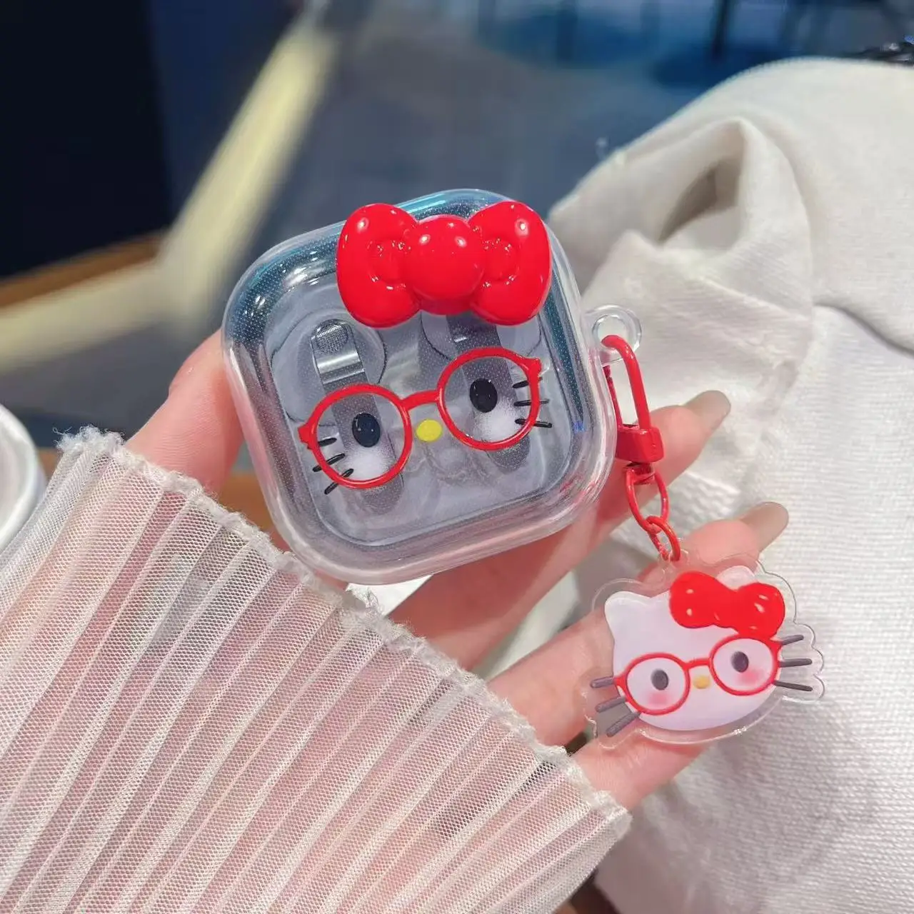 Cute Cartoon Glasses KT Case for Samsung Galaxy Buds 4 / Buds 4 Pro Wireless Bluetooth Headset Protective Cover with Keychain