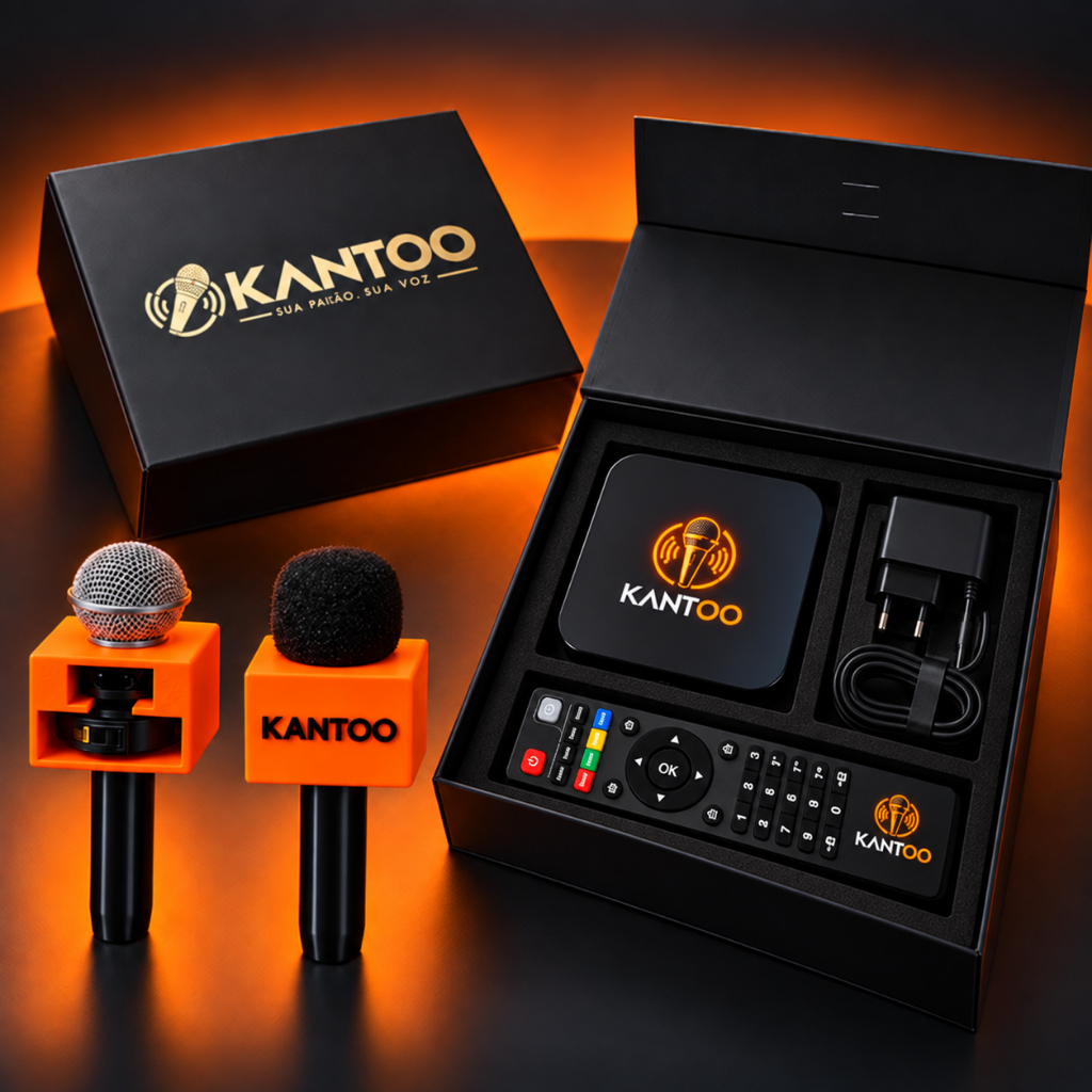 Karaokê KANTOO para TV com 2 Microfones Sem Fio USB e 2 Mil Músicas