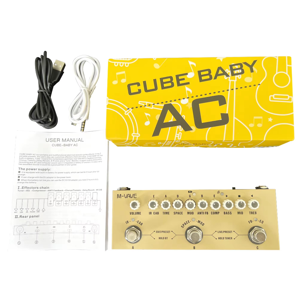 M-vave Cube BABY AC Rechargeable Multi Effects Pedal for Electric Acoustic Guitar Recording Audio Interface Function
