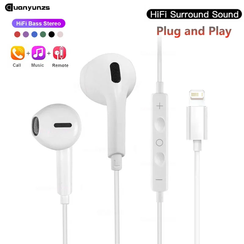 Original Headphones USB C for Apple iphone Lightning 16 15 Pro Max 14 13 12 11 X XR 7 8 Plus Type C Wried Earphone Bass Earbuds