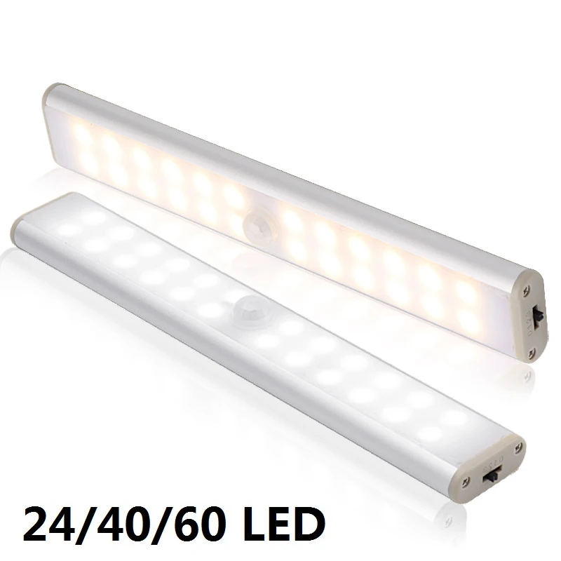 LED Motion Sensor Closet Light 6 10 24 40 60 LEDs Under Cabinet Light Magnetic Night Lamp For Kitchen Stairs Wardrobe Cupboard