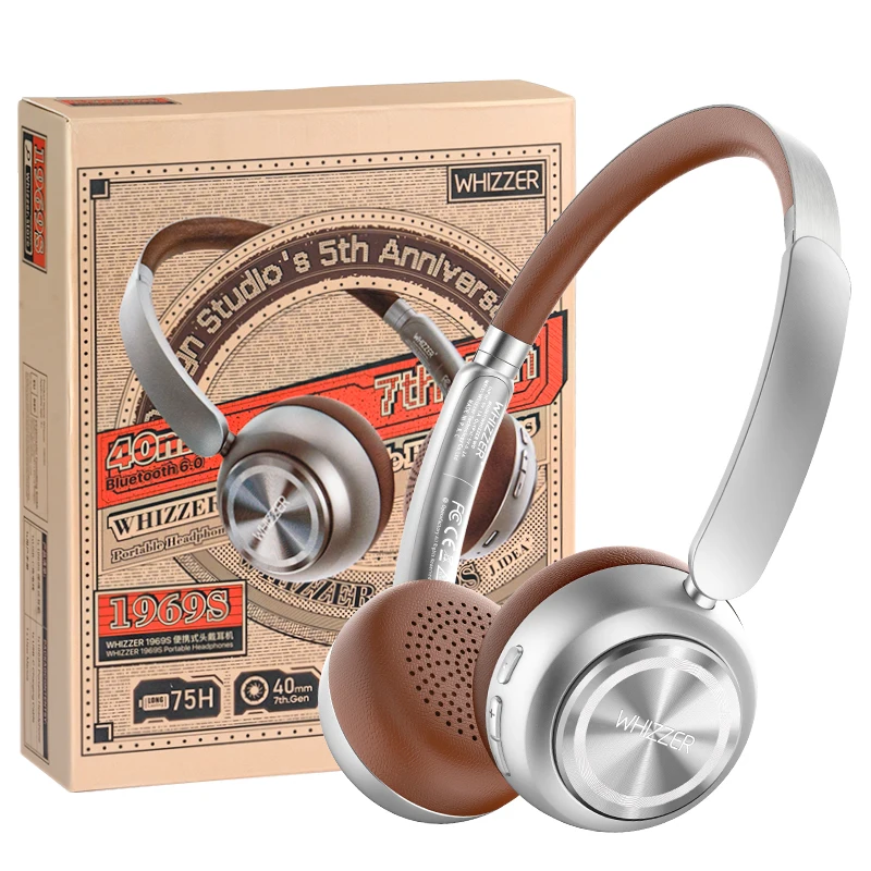 WHIZZER 1969S Wireless Headphones Bluetooth 6.0 ANC Over Ear Headset Deep Bass Stereo Mic For iPhone Android