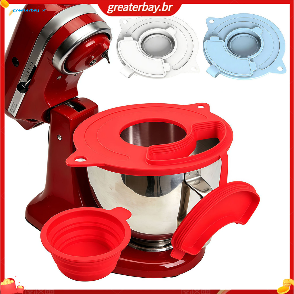 Flour Funnel Silicone Pouring Shield for Kitchenaid 4.5-5 Qt Mixer – Mess-free Collapsible 3-in-1 Bowl Cover Accessory