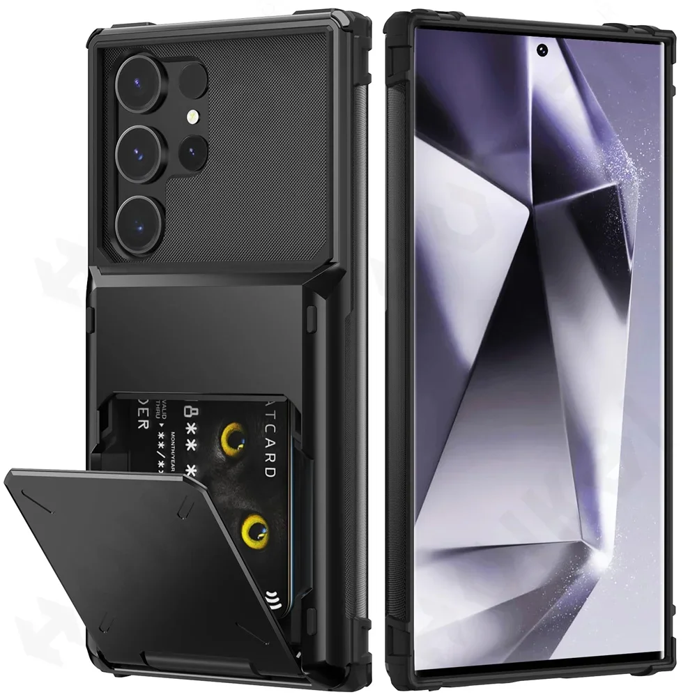 Case For Samsung Galaxy S24 S23 S22 S25 Ultra Note 20 10 S10 Plus Wallet Card Holder ID Slot Scratch Bumper Rugged TPU Cover