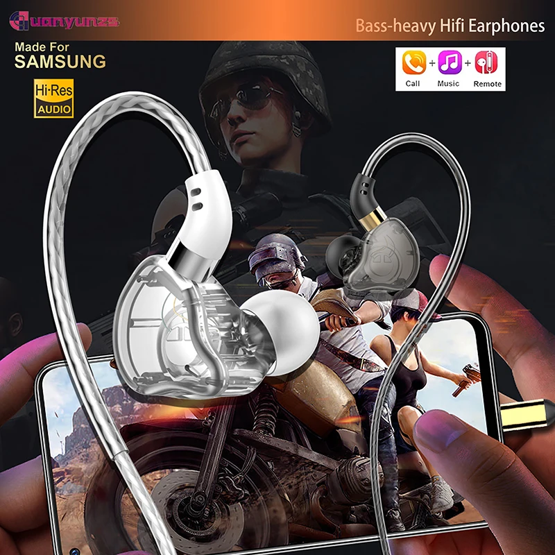 HiFi Wired Earphone Type C with MIC Sport Running Headphones USB C Bass Stereo Headset 3.5mm Music Earbuds for Samsung