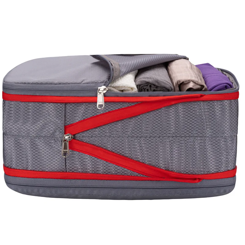 Nylon Travel Compression Packing Cubes Double Layer Portable Pouch Zipper Waterproof Storage Bags for Clothing Shoes Suitcases