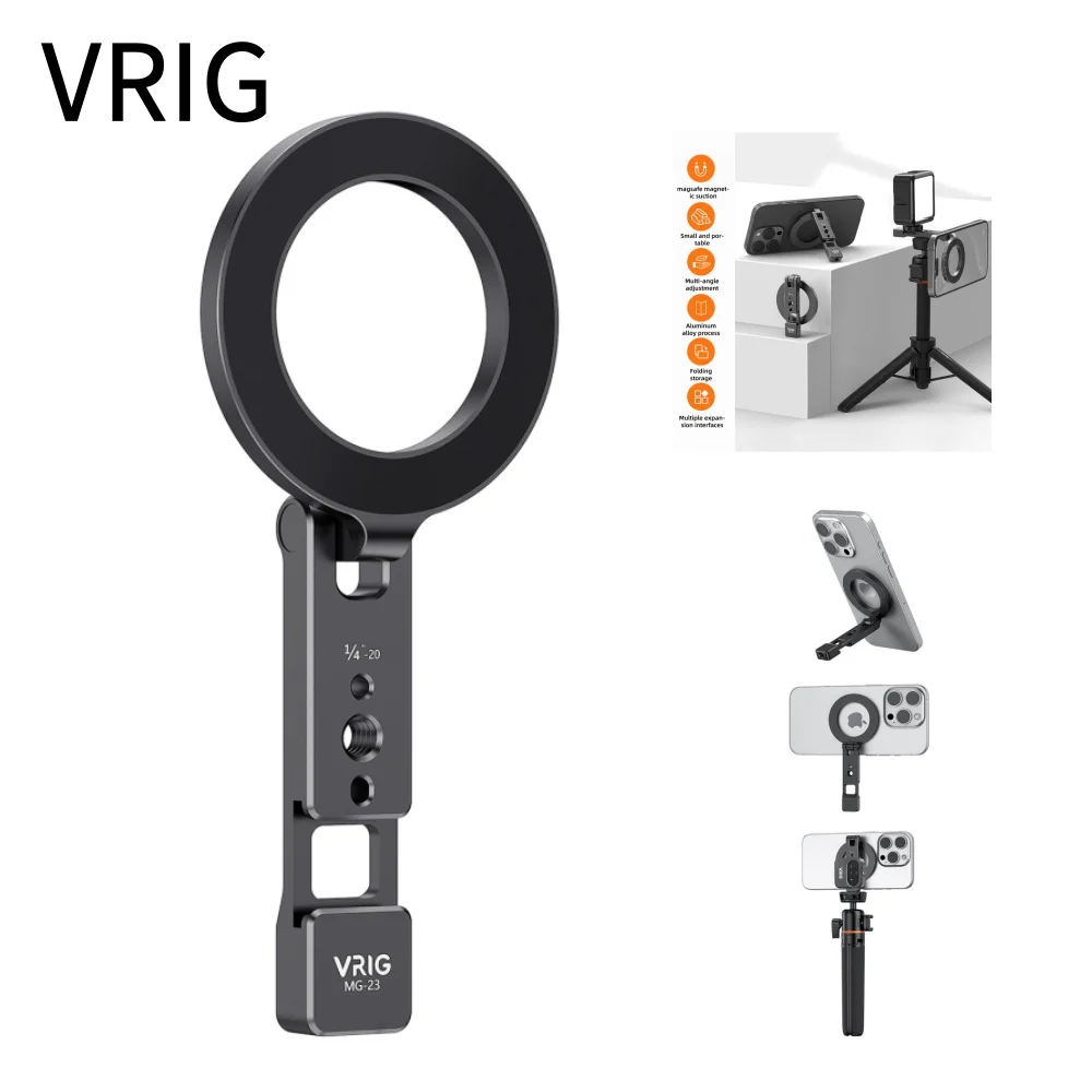 VRIG Magnetic Phone Holder Tripod Mount MagSafe Phone Stand W 1/4 Cold Shoe for iPhone 16 15 14 Samsung Phone Camera Accessories