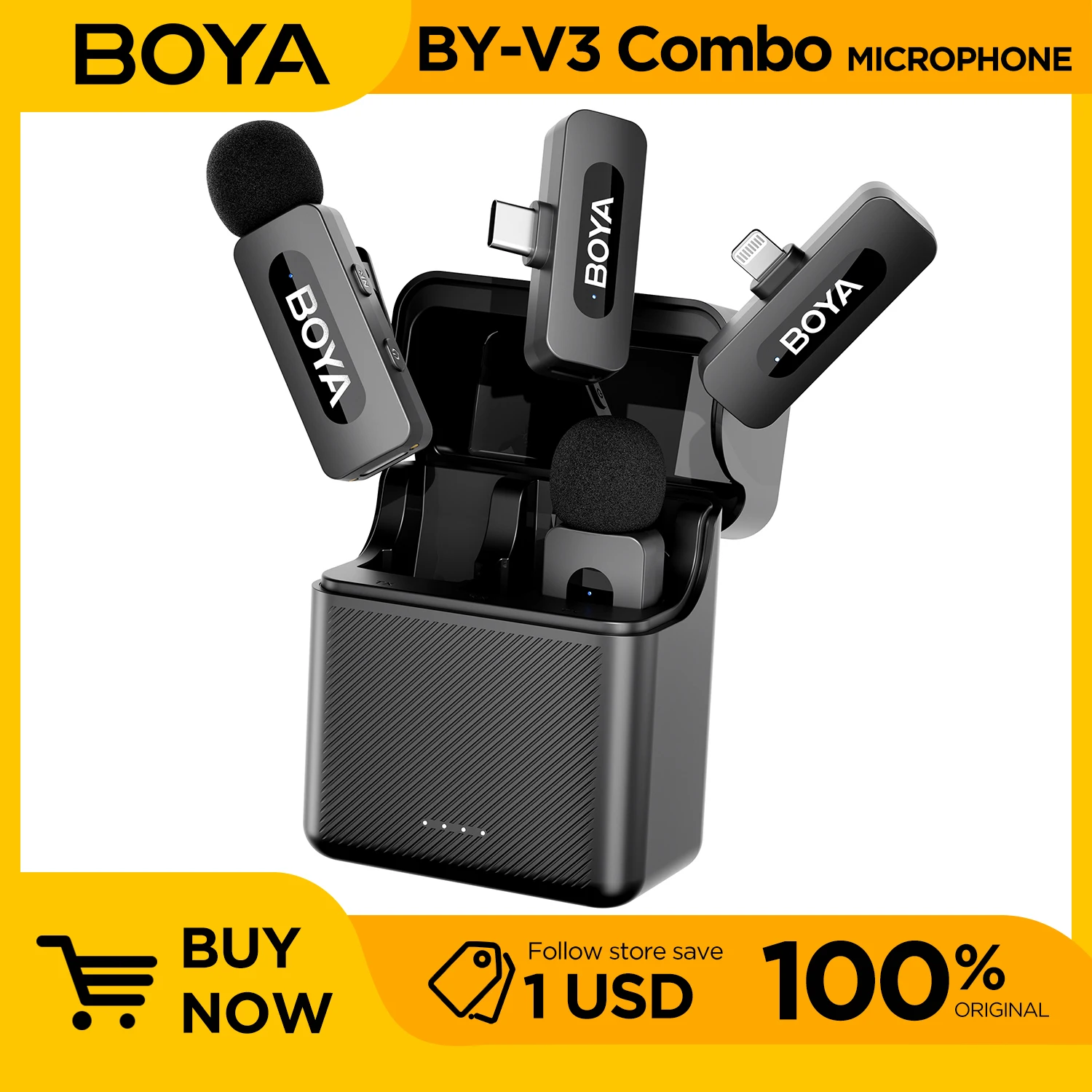 BOYA BY-V3 Wireless Lavalier Lapel Mini Microphone for iPhone Android Smartphone PC Computer Live Streaming Youtube Recording