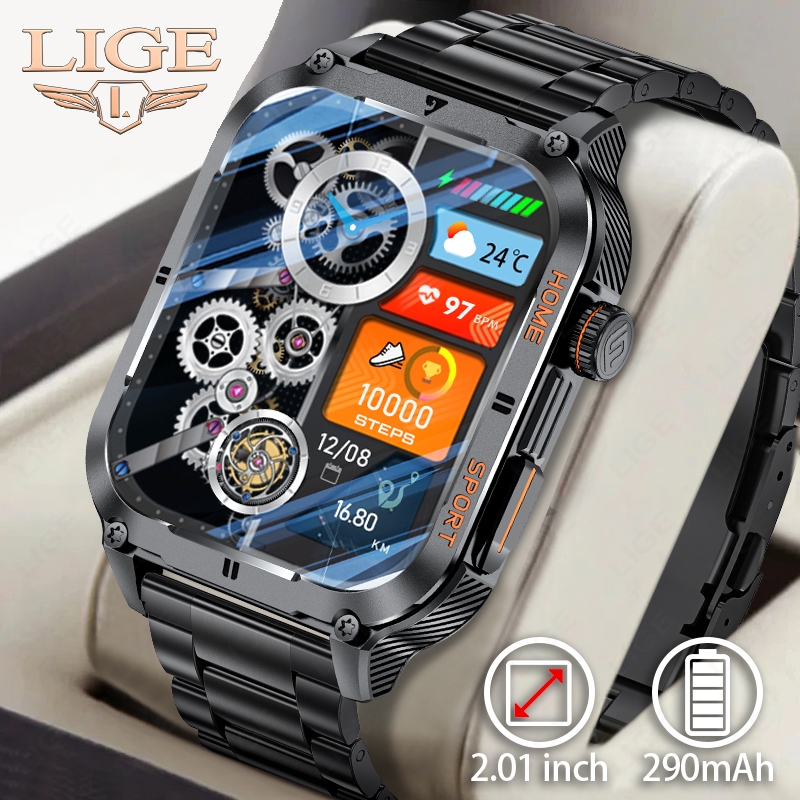 LIGE Relógio Inteligente Original Masculino Unissex 2.01'Tela HD Monitor De Saúde AI Voz Bluetooth Chamada Esportes