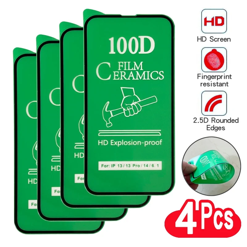 100D Curved Protective Not Glass For iPhone 16 Promax 17 15 14 11 Pro 13 12 Mini XS X XR 6 7 8 SE2 Screen Protector Ceramic Film